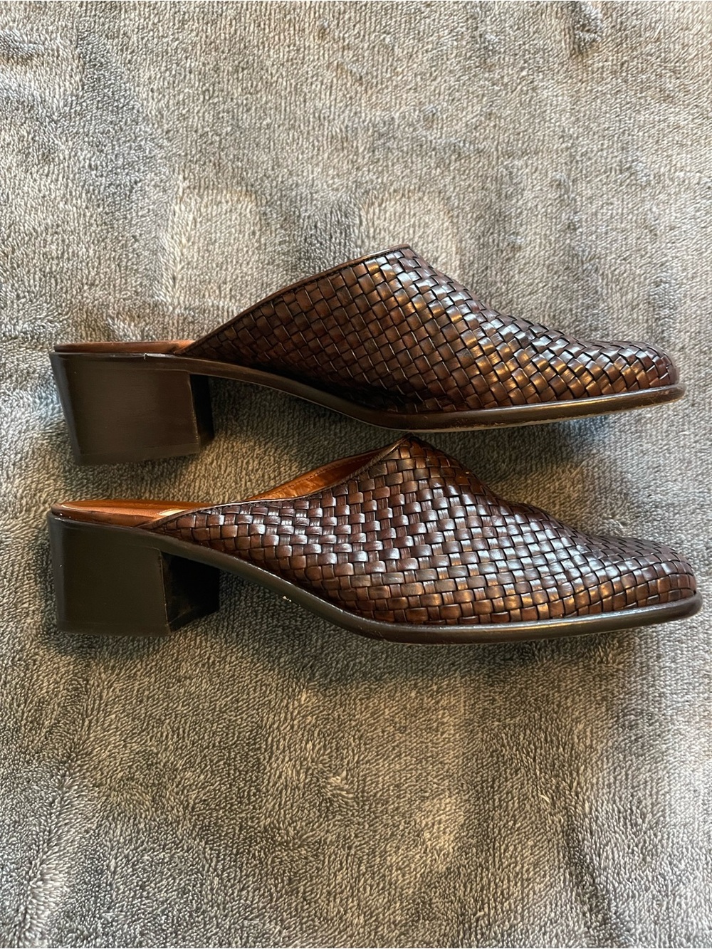 Talbots Made in Italy Woven Leather Mule Heels in Dark Brown